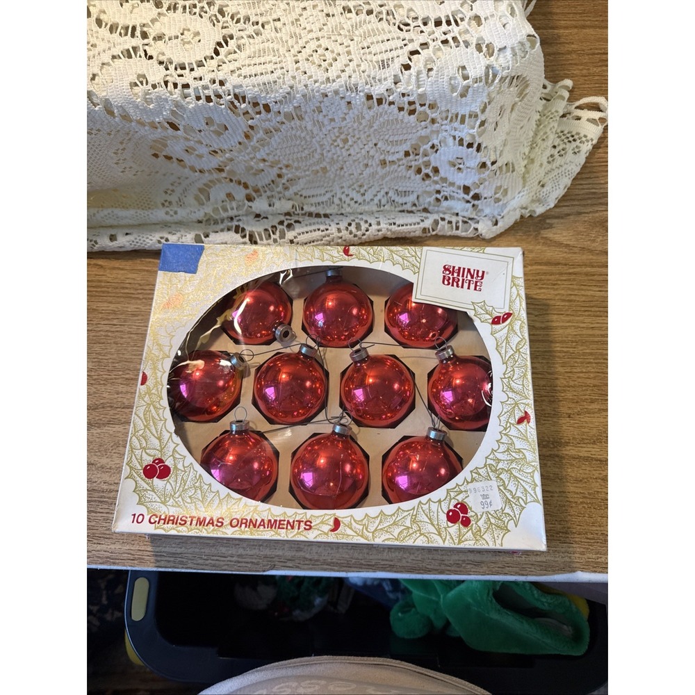 Set Of 10 Vintage Shiny Brite Red Ornaments